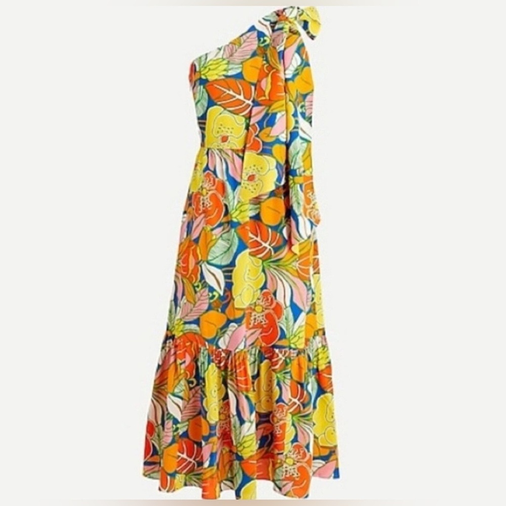 J.Crew one-shoulder silk midi dress in a tropical floral print - Picture 1 of 17